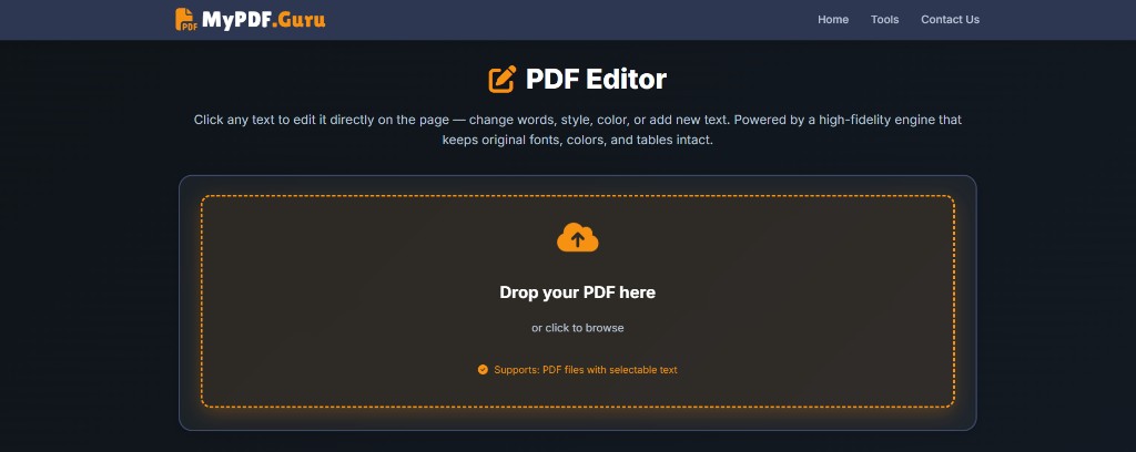 PDF Editor upload drop zone