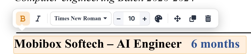 Floating text formatting toolbar above selected text
